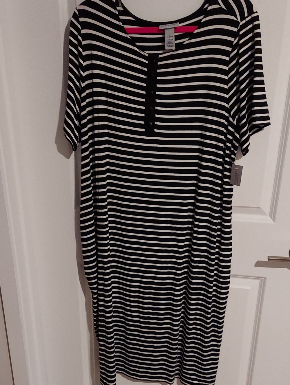 Catherines Black and White Striped Henley Midi Dress